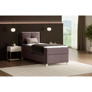 BEAUTYSOFA Modern Boxspringbett HELEN MINI - Bett mit Federkernmatratze Polsterbett 100x200cm mit Topper Einzelbett - Braun (soro 28) - Braun