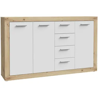 Forte Sideboard BACCIO 153 cm Höhe 92 cm, 3 Türen und 4 Schubladen, Artisan Eiche - weiß