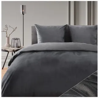 Blumtal Bettwäsche 200x200 cm im Cashmere-Touch - OEKO-TEX zertifizierter Deckenbezug 200x200 + Kissenbezug 80x80 2x - Bed Sheets 200x200 cm Mikrofaser/Bettwäsche Set/Bettwäsche flauschig Anthrazit