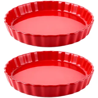 LOPYXBR 2er Set Quicheform Keramik Rund 24.5cm Backform Rot Tarteform für Quiche und Obstkuchen Backform Keramik Hochwertig Wellenrand Design