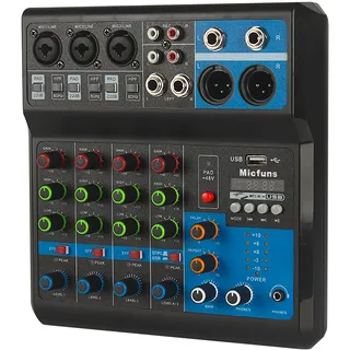 Mini-Audio-DJ-Mixer Soundboard-Konsolensystem, 5-Kanal-48-V-Phantomspeisung mit Bluetooth-USB-MP3-Stereo-Live-DJ-Studio-Streaming für professionelle Aufnahmepartys auf der KTV-Bühne (M-5)