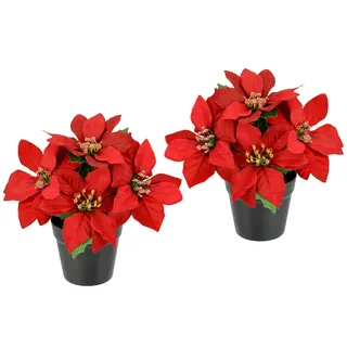 I.GE.A. Kunstblume "Poinsettia im Topf" 2er Set Künstliche Blume Weihnachtsstern Christstern Weihnachtsdeko, rot