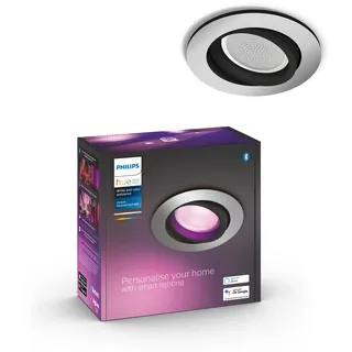 Philips Hue White & Color Ambiance Centura runde Einbauspots 1er Pack (1.050 lm), dimmbare Deckenlampen mit 16 Mio. Farben, smarte Lichtsteuerung über Sprache und App, aluminium, neue Generation
