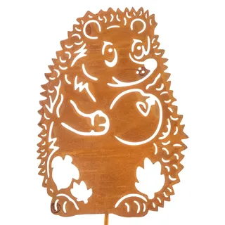 Gartenfigur Igel - Gartenstecker - Cortenstahl - Rostoptik - Dekostecker für Beete und Rasen - Wetterfest - 1 Stück - Braun