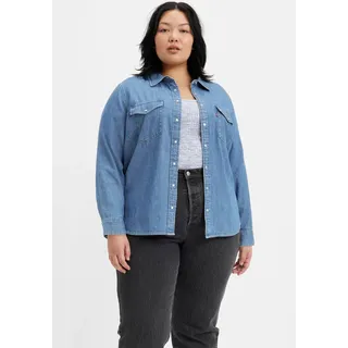 Levi's Jeansbluse LEVI'S PLUS "ESSENTIAL WESTERN", Damen, Gr. XL (46/48), blau (going steady), Denim/Jeans, Obermaterial: 100% Baumwolle, 1-Knopf-Manschette, Blusen Jeansbluse, mit zwei Brusttaschen und Druckknöpfen