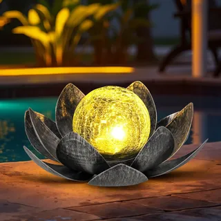 GIGALUMI Solarlampen für Außen, Lotus Garten Deko Licht, LED Solarleuchten für Aussen, Wasserdicht Gartenleuchten Solar, Metal, für Terrasse, Garten, Gras, Balkon(Grau)