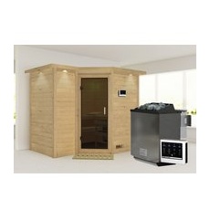 KARIBU Sauna »Riga 2«, inkl. 9 kW Bio-Kombi-Saunaofen mit externer Steuerung, für 4 Personen - beige