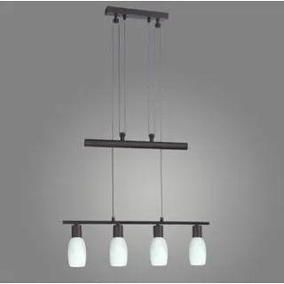 Pendelleuchte Sina 4-flammig Lampe mit Gegenzug Metall braun antik Glas weiß Hängelampe