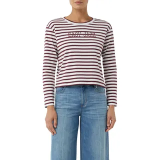 Sweatshirt, Damen, Gr. 44, rosa (dk rose stripe), Sweatware, Obermaterial: 95% Baumwolle, 5% Elasthan, COMMA CASUAL IDENTITY, gestreift, bequem taillenbedeckt, Rundhals, Sweatshirts Sweatshirt, taillenbedeckt