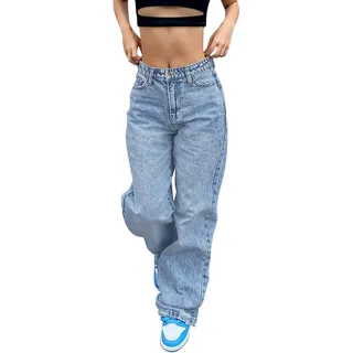 Generisch Low Waist Jeans Damen - Wide Leg Hose Mädchen Hellblaue Lockere Flared Schlaghosen mit Löchern Mode Jeanshose Cargohose Sommerjeans Outfit Mom Hüftjeans Y2K Baggy Jeanshosen Hosen