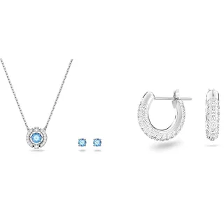 Swarovski Sparkling Dance Set, Rund, Blau, Rhodiniert & Stone Kreolen, Klein, Weiß, Rhodiniert