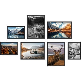 WCB Premium Poster Set – Berge 7 Poster mit 14 Motiven (beidseitig bedruckt) - 4x DIN A3 + 3x DIN A4 – Bilder-Set OHNE Rahmen für Wanddekoration