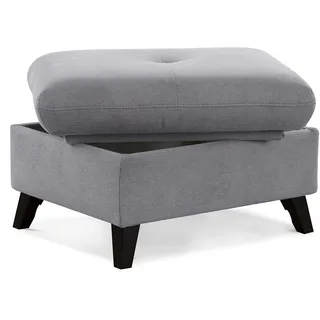 CAVADORE Polsterhocker Grönland Skandinavischer Stauraum-Hocker als Beistellhocker oder Fußhocker 76 x 47 x 63 Flachgewebe Paris Silver Kompakt