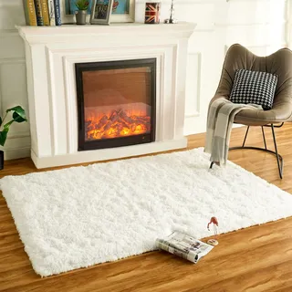 HARESLE Weich Creme Hochflorteppich Waschbare 60x120cm Teppiche für Lounge | Flauschig, Hochflor 4-5 cm, Hochwertiger Schwamm, für Wohnzimmer, Schlafzimmer, Kinderzimmer, Babyzimmer