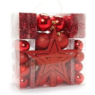 Heitmann-Deco HEITMANN DECO Weihnachtsbaumschmuck Set Rot 45 teilig mit Baumspitze Kugeln Perlketten und Girlanden aus Kunststoff 12 x 25 x 40 cm