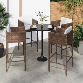 The Living Store Barhocker 4 Stk. mit Kissen Braun Poly Rattan - Braun
