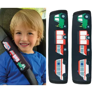 HECKBO 2x Kinder Auto Gurtpolster Gurtschutz mit Feuerwehr, Traktor, Krankenwagen Motiv - Sicherheitsgurt Polster für Kinder und Babys- Ideal für jeden Gurt Autositzerhöhungen Kinder Fahrradanhänger