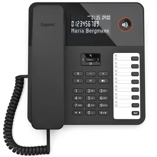 Gigaset Desk 600 - Schnurgebundenes Telefon mit 7 doppelbelegbare Direktwahltasten - Großes LCD-Display - 5 Wege Navigationstaste- Freisprechfunktion - MFV- oder Impulswahl, schwarz [Deutsche Version]
