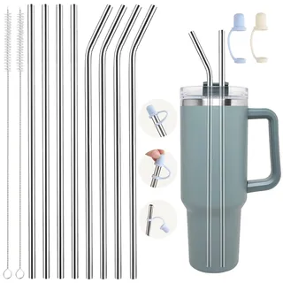8 Stück Strohhalme Edelstahl, 31,5cm Lange Trinkhalme Edelstahl, Metallstrohhalme mit Strohkappe und Strohhalm Bürste, Strohhalme Wiederverwendbar für Smoothie, Milchshake, Säfte