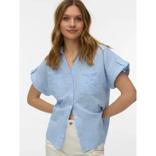 Vero Moda Kurzarmbluse "VMTHILDE SS SHIRT WVN NOOS" Baumwolle, Kurzarm mit Riegel, hinten etwas länger als vorn, allure checks:snow weiß