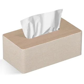 GOLRANLYE Kosmetiktücherbox, 25×13.5×9.5 cm PU-Leder Moderner Taschentuchbox Rechteckig für Badezimmer Schlafzimmer Esszimmer Büro und Mehr (Beige)