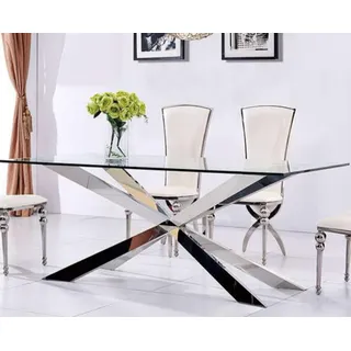 Luxus Tisch Design Esszimmer 180x90cm Esstische Glas Möbel Design Tische Neu - Silber