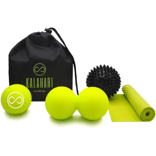KALAHARI 4 wellness KALAHARI Massageball SET - Duoball, Igelball, Faszienball plus Fitnessband zur Selbstmassage und Faszientraining. Praktische Taschen und E-Book Übungen auf Deutsch