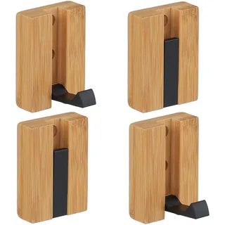 Relaxdays Garderobenhaken 4er Set klappbar Bambus Schwarz