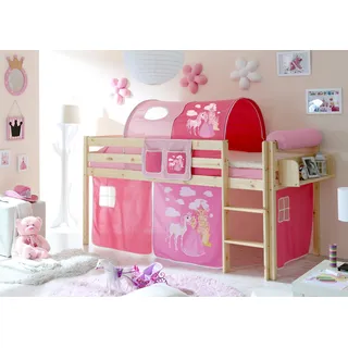 TICAA Hochbett Malte 90 x 200 cm Kiefer massiv lackiert rosa