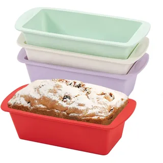 Vinuwu 4 Stück Silikon Backform, Klein Brotbackform 19 x 9.5 x 5.5cm, Kuchenform Rechteckig Kastenform Tortenform Toastbrot, Airfryer Silikonformen Brotformen Zum Backen Zubehör Set