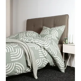 Janine Bettwäsche DAVOS Biber 155x220 cm, mit 1 Kissen Bettbezug Bettzeug - Grün