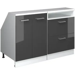 Vicco Unterschrank Küchenschrank für Dachschrägen R-Line 120 x 83,8 x 60 cm Anthrazit Hochglanz/Weiß