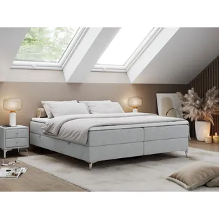 Boxspringbett ohne Kopfteil mit Bettkasten, Bett niedriges Kopfteil, Polsterbett ohne Kopfteil - LESS - 200x200cm - Hellgrau - H4 - Hellgrau