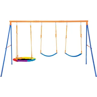 Vevor Schaukel-Sets für den Garten, Schaukel-Set mit einer Tragkraft von 272 kg, mit 1 Tellerschaukelsitz, 2 Schaukelsitzen mit Gurten, robustem A-Rahmen-Schaukelständer aus Metall und verstellbarem Seil, Schaukel-Set für den Außenbereich für Kinder