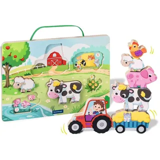 Ravensburger Play+ Magnetisches Holz-Zähl-Puzzle: Bauernhof - ab 12 Monate