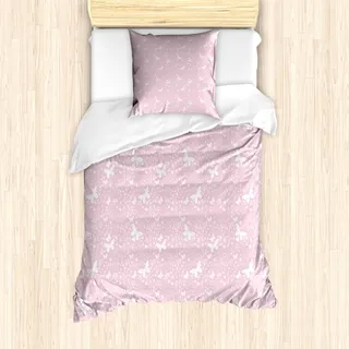 ABAKUHAUS Schmetterling Bettbezug Set für Einzelbetten, Weiches Rosa Blumen, Milbensicher Allergiker geeignet mit Kissenbezug, Hellrosa Weiß - Rosa