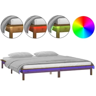 vidaXL Massivholzbett mit LED-Beleuchtung Honigbraun 120x200 cm - Braun