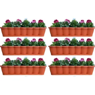Blumenkasten Balkonkasten Pflanzkasten 6er Set 80 cm Terrakotta mit Untersetzer