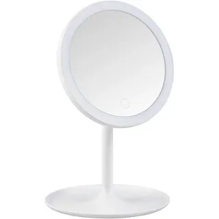 Schminkspiegel , Weiß , Kunststoff, Glas , rund , 18x28.5x18 cm , Ablage , Spiegel, Schminkspiegel