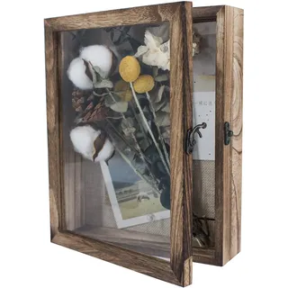 GraduationMall 20x25cm 3D Bilderrahmen Tief Holz Objektrahmen Türvitrine Schaukasten Retro,Ideal für Erinnerungsstücke, Bilder, Blumen, Medaillen und Tickets