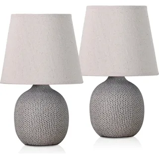 2er Set BRUBAKER Tisch- oder Nachttischlampen 28,5 cm Keramik Lampenfüße mit Struktur Braun Beige und Baumwoll Schirme Beige - Braun, Beige