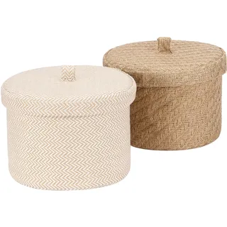 Sea Team 2er-Pack Jute- und Baumwoll-Leinen-Aufbewahrungskorb Süßer runder Korb für Toilettenartikel, Spielzeug, Sonstiges 5 Liter Schreibtisch-Gadget-Organizer mit Deckel (Mittel C)