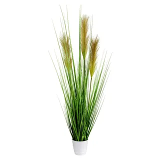 Künstlicher großer Grasbusch 80 cm in weißem Topf, naturgetreues Pampasgras, Ziergras für Innen, dekorative Dekopflanze