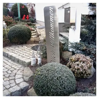 Hinweisschild Herzlich Willkommen - Gartendekoration aus Metall - Edelstahl Deko für Garten, Balkon und Terrasse - Metall Deko zum Aufstellen -  Germany