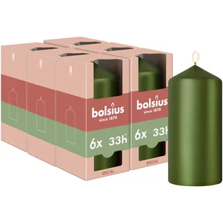 Bolsius - Special Essentials - Glatte Stumpenkerzen - 4 stk; - Grün Metallic - 12cm - Dekorative Kerzen - Enthält natürliches Pflanzenwachs - Ohne Palmöl