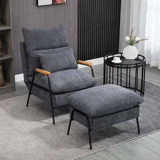 Homcom Relaxsessel Ohrensessel mit Hocker, Fernsehsessel mit neigbarer Rückenlehne, Kissen, Polsterstuhl, TV-Sessel, Grau, 68 x 91,5 x 88 cm Aosom