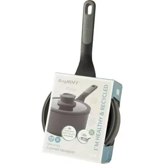 BergHOFF Leo Stielkasserolle, 18 cm, rund, Gusseisen, Keramik-Antihaftbeschichtung, inkl. Glasdeckel, Stieltopf, PFAS-frei, induktionsgeeignet, grau - Grau