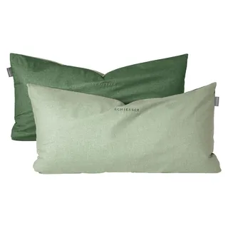 SCHIESSER Kissenhüllenset Doubleface | Zweifarbig | Renforcé | 2-teilig | 100% Baumwolle | Angenehm weich & glatt | YKK-Reißverschluss | 40x80 cm | Grün - Grün