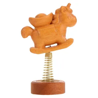 Handgefertigtes kleines Schaukelpferd aus Holz – Feng Shui Tierkreiszeichen Pferd als Schreibtischornament für Zuhause und Auto – Natürliche Holzskulptur