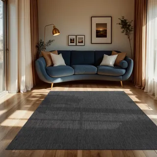 Paco Home - In- & Outdoor Teppich Flachgewebe einfarbig modern wetterfest für Terrasse Küche Anthrazit, 200x280 cm,